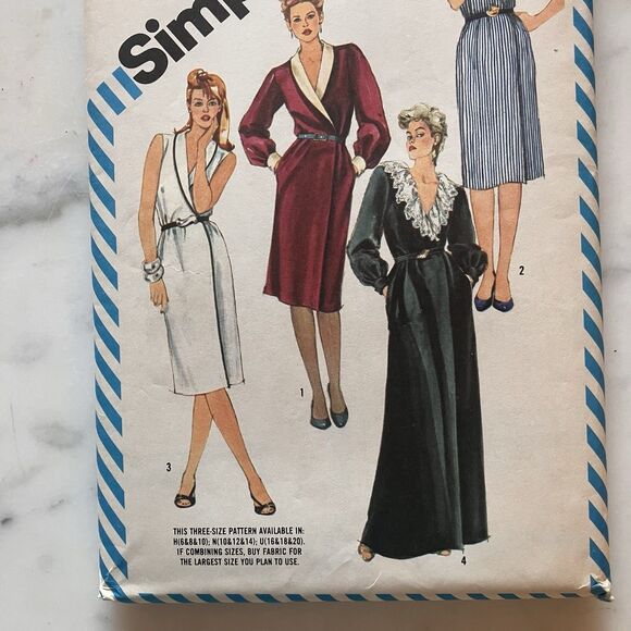 Simplicity Pattern 6208 V Neck Wrap Dress Pockets Collar Women's Size 10-12-14 - Picture 4 of 8